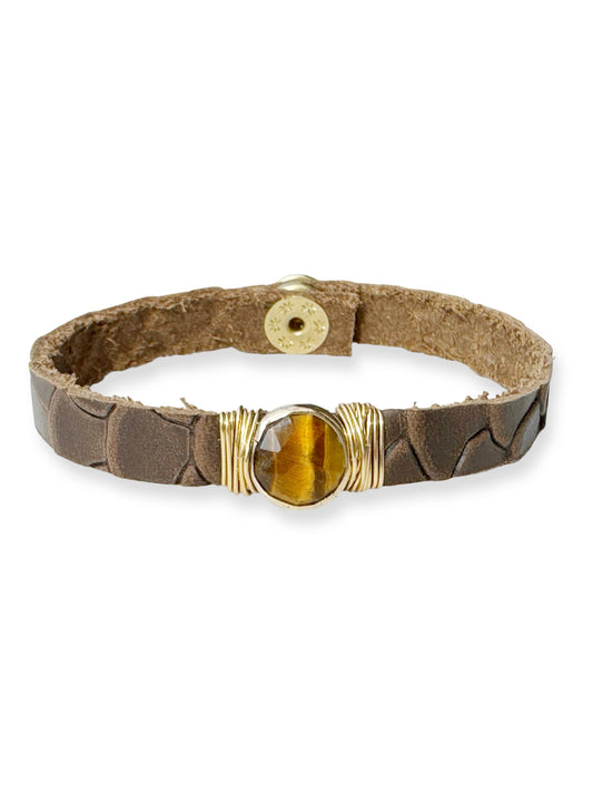 Gold Stone Single Leather Bracelet