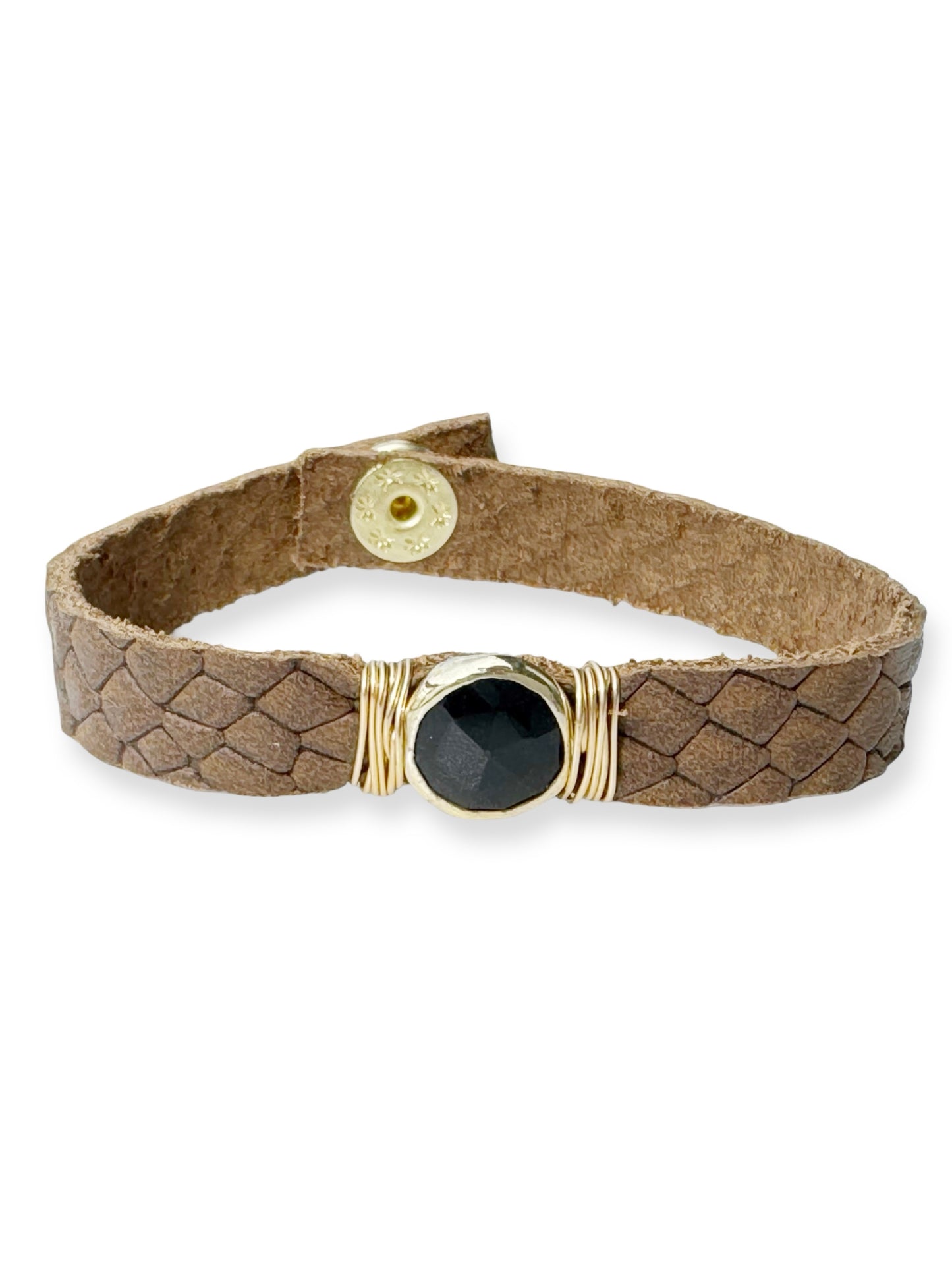 Gold Stone Single Leather Bracelet