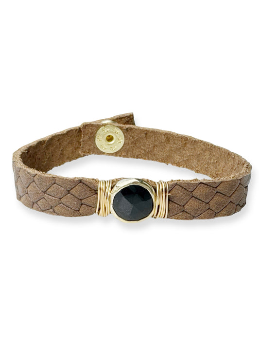 Gold Stone Single Leather Bracelet
