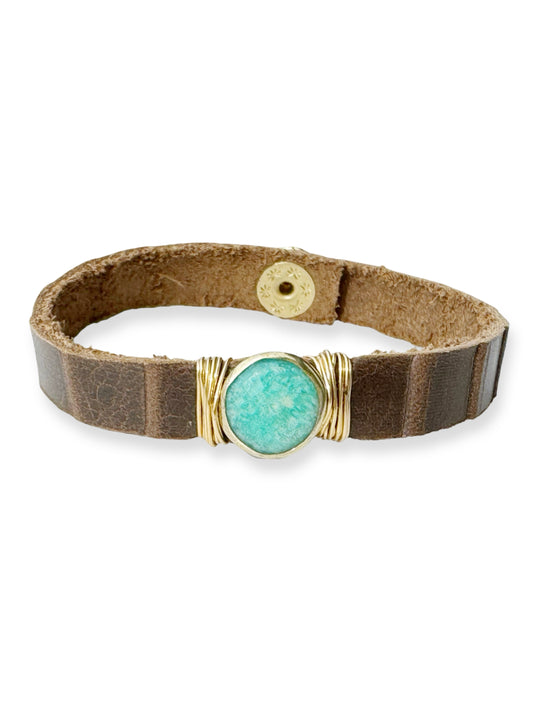 Gold Stone Single Leather Bracelet