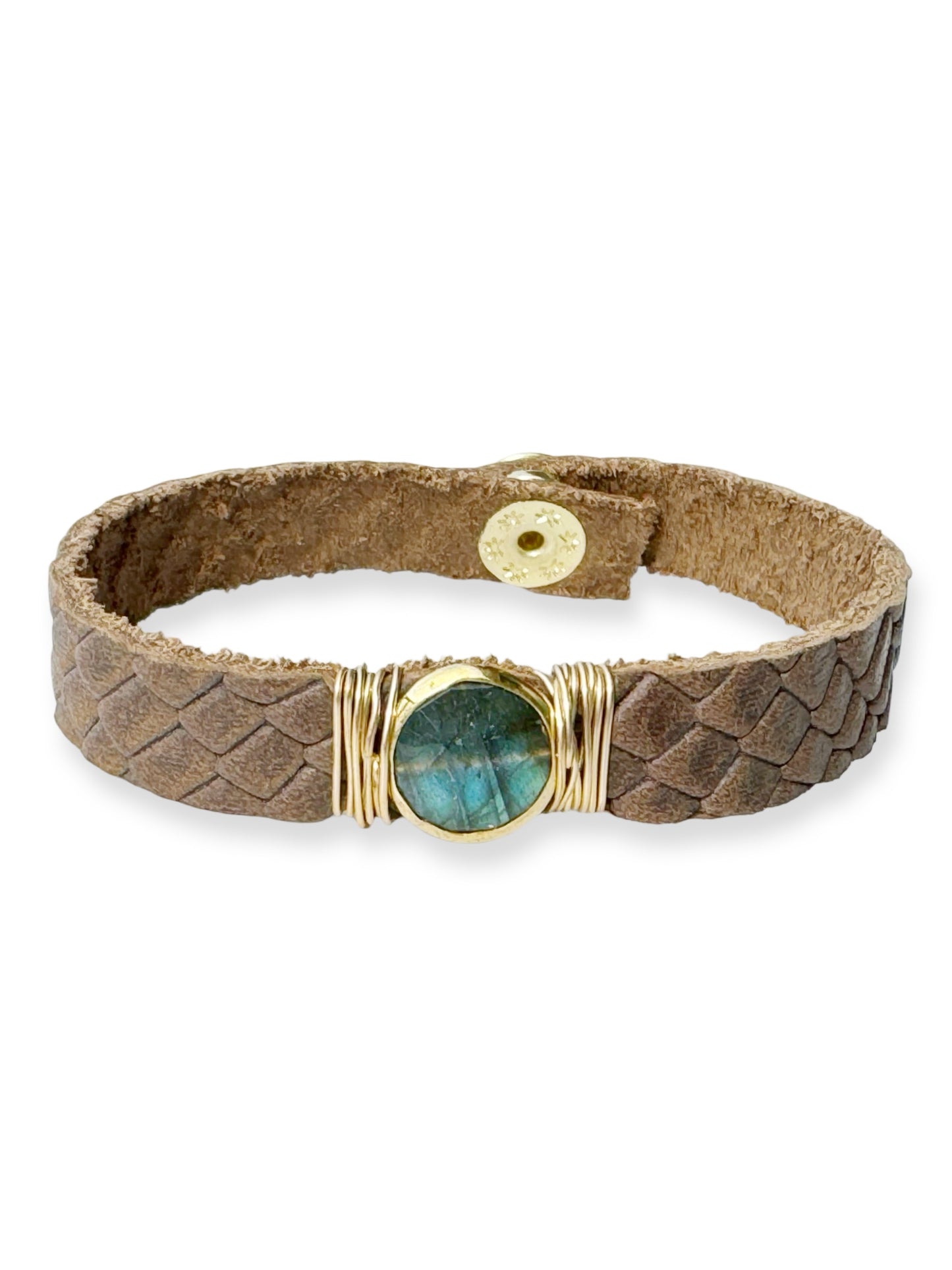 Gold Stone Single Leather Bracelet