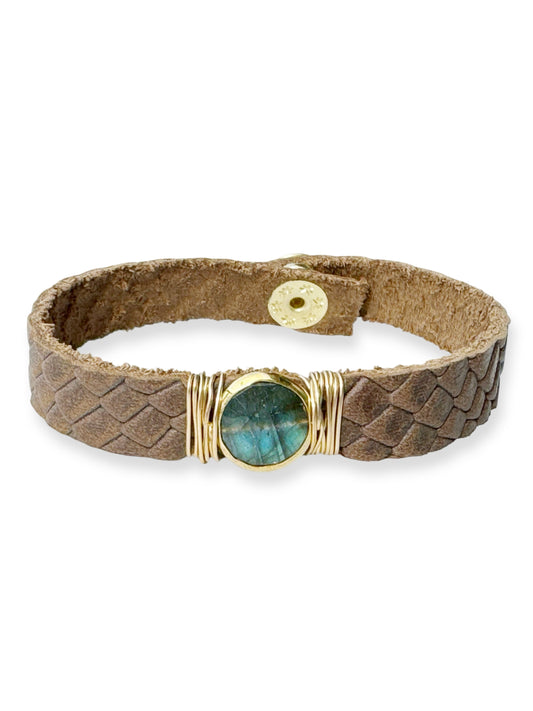 Gold Stone Single Leather Bracelet