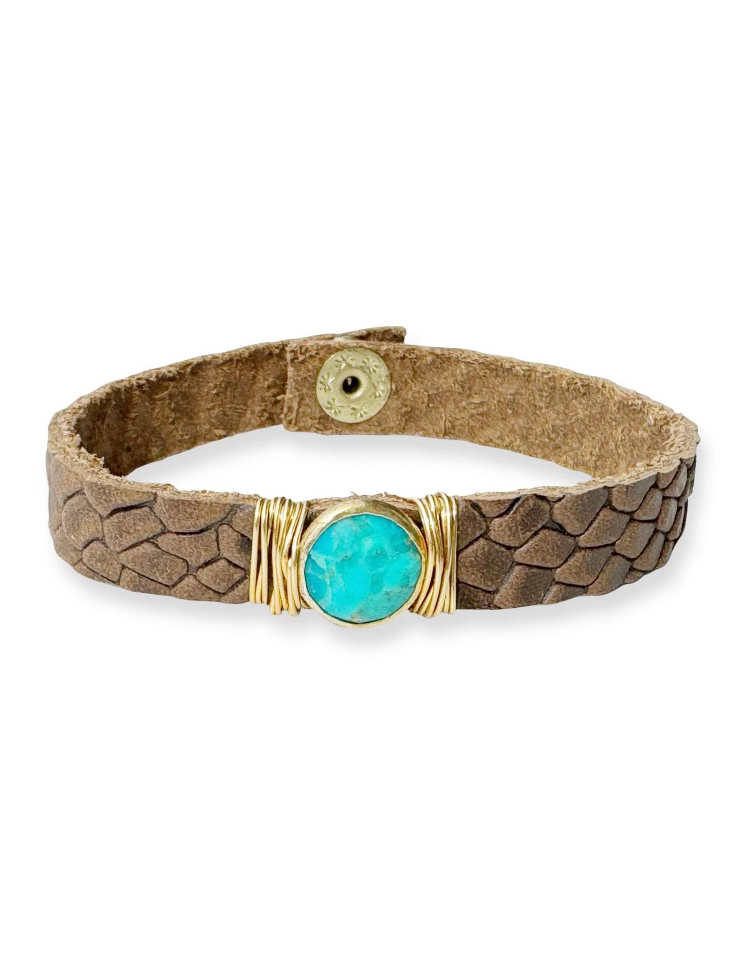 Gold Stone Single Leather Bracelet