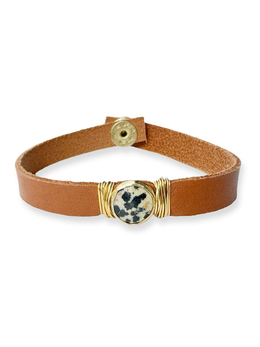 Gold Stone Single Leather Bracelet