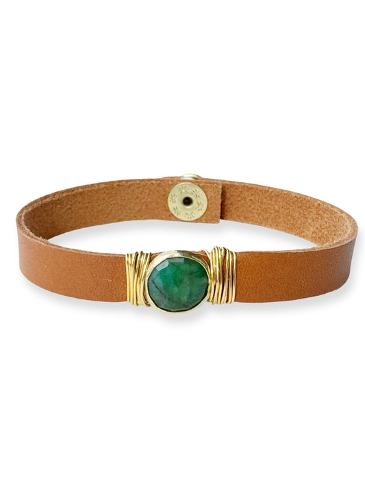Gold Stone Single Leather Bracelet