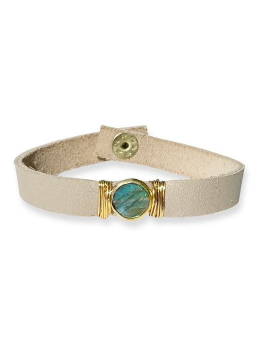Gold Stone Single Leather Bracelet