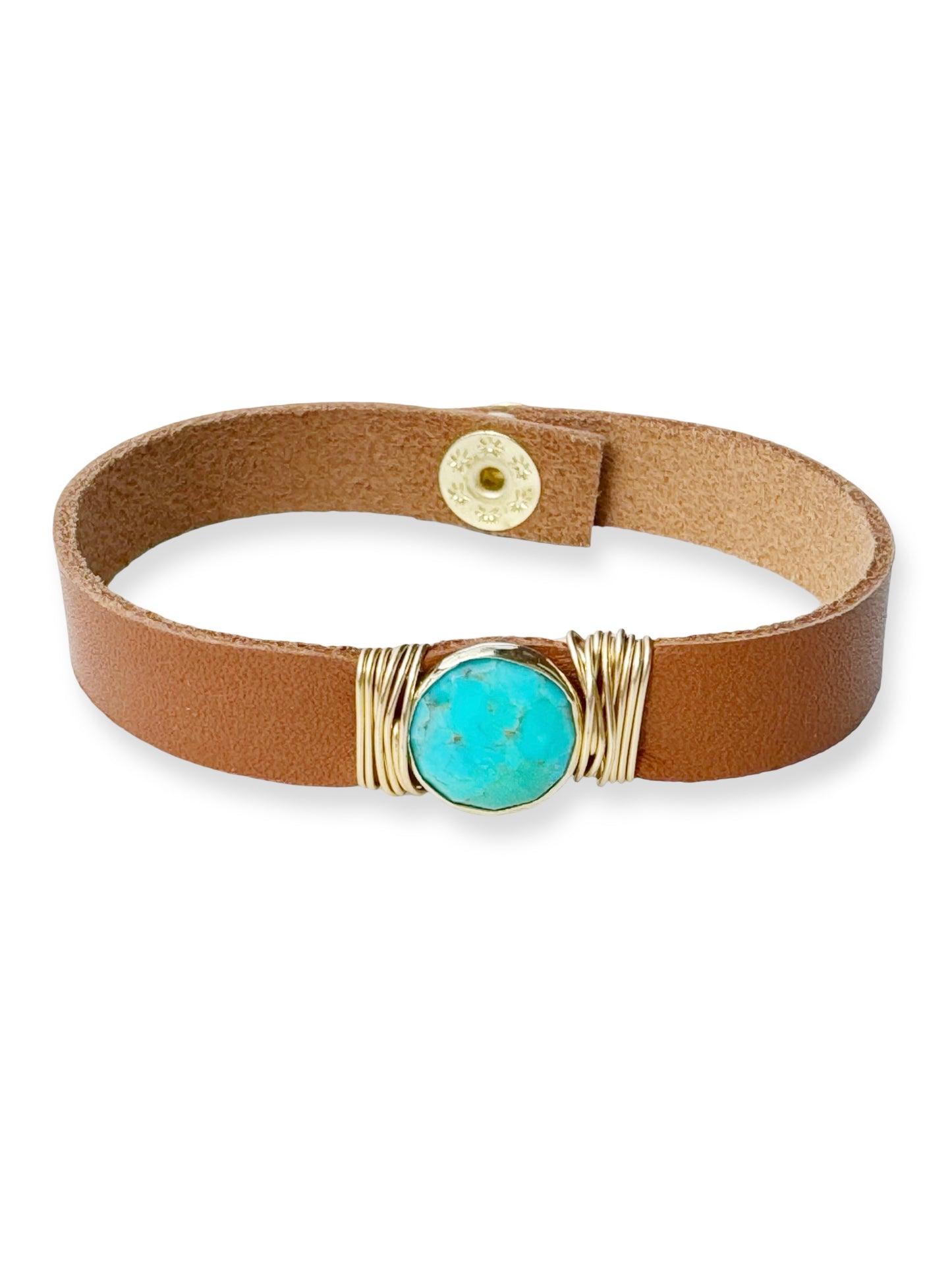 Gold Stone Single Leather Bracelet