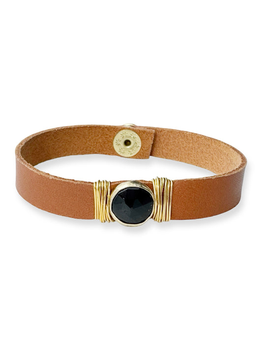 Gold Stone Single Leather Bracelet