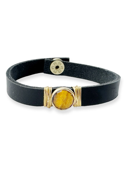 Gold Stone Single Leather Bracelet