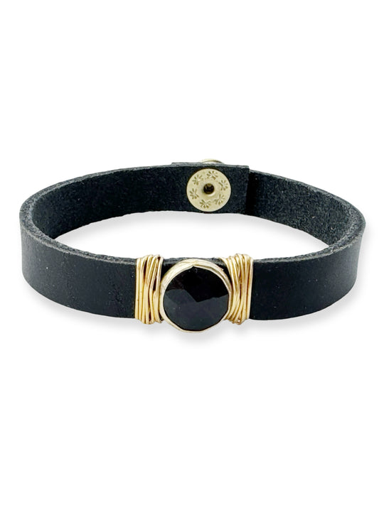 Gold Stone Single Leather Bracelet