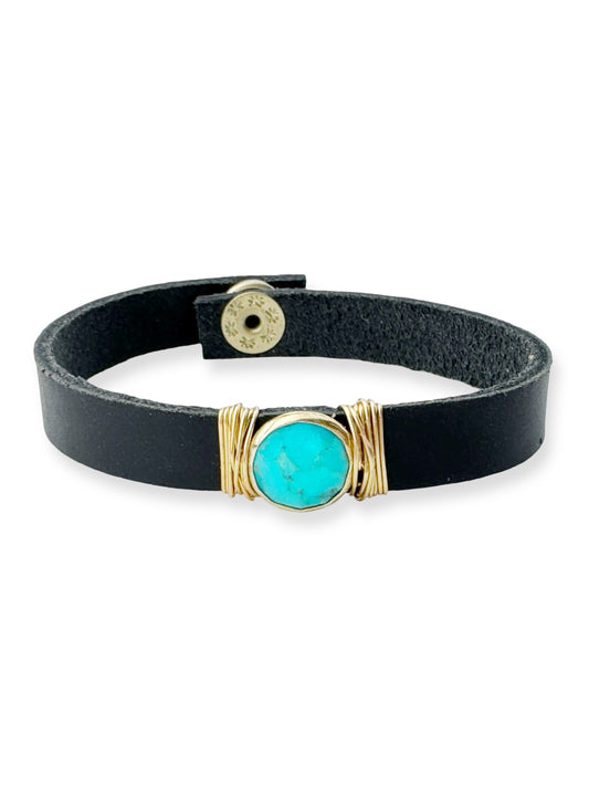 Gold Stone Single Leather Bracelet