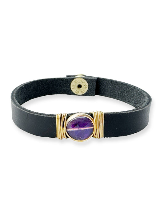 Gold Stone Single Leather Bracelet