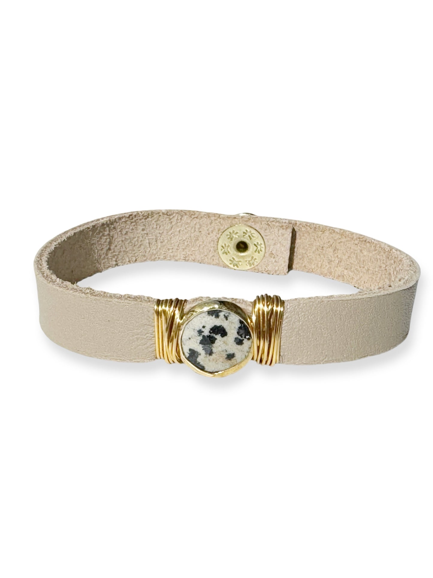 Gold Stone Single Leather Bracelet
