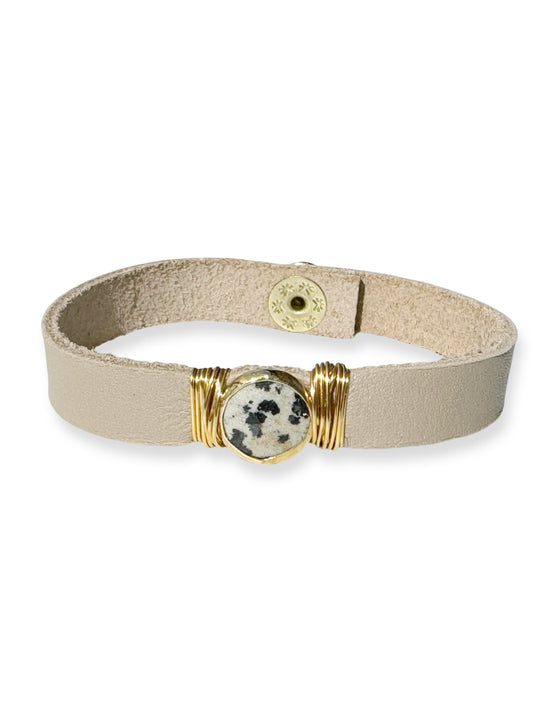 Gold Stone Single Leather Bracelet