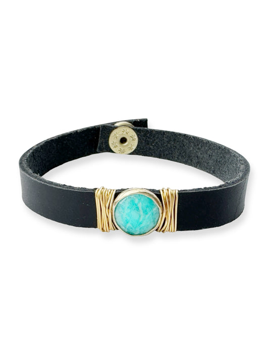 Gold Stone Single Leather Bracelet