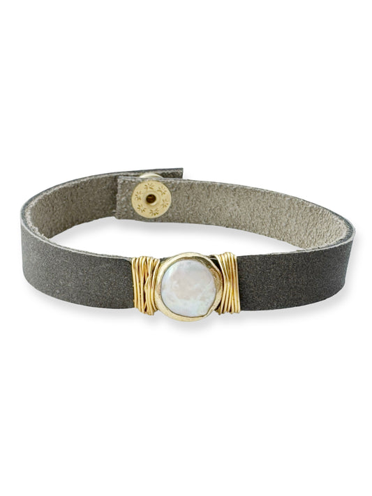 Gold Stone Single Leather Bracelet