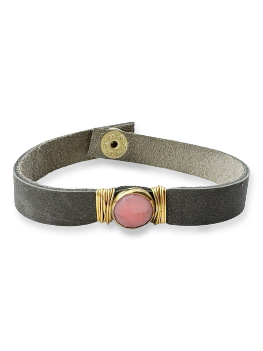 Gold Stone Single Leather Bracelet