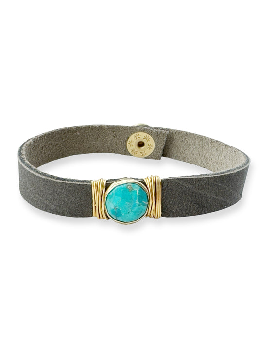 Gold Stone Single Leather Bracelet