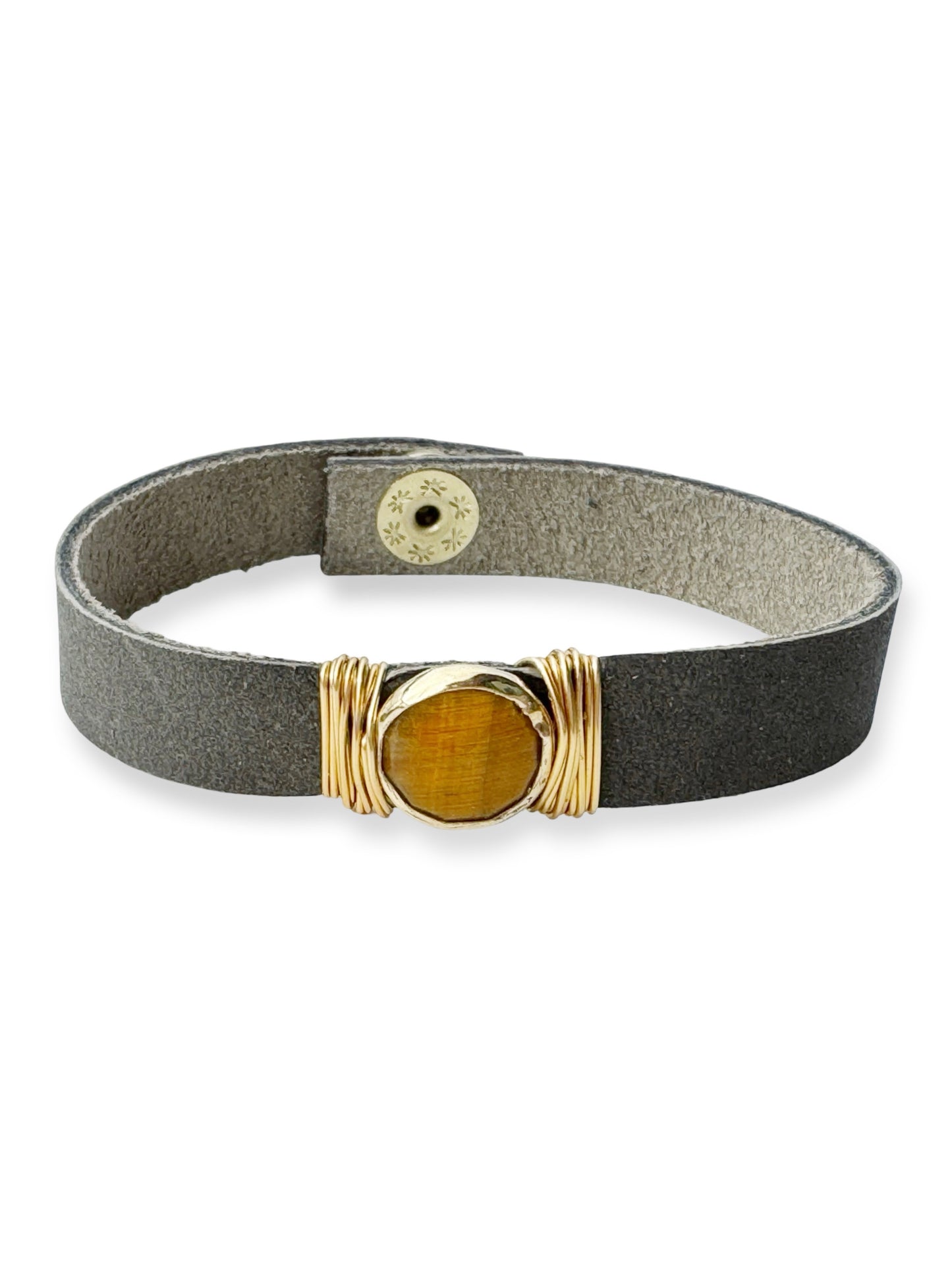 Gold Stone Single Leather Bracelet