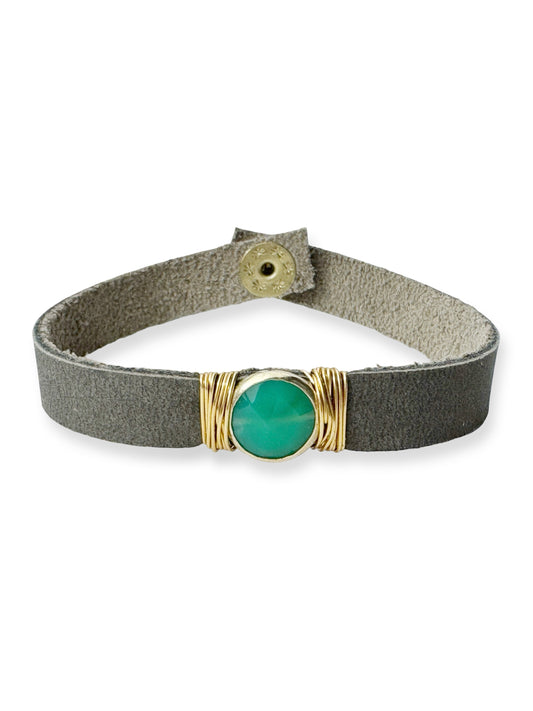 Gold Stone Single Leather Bracelet