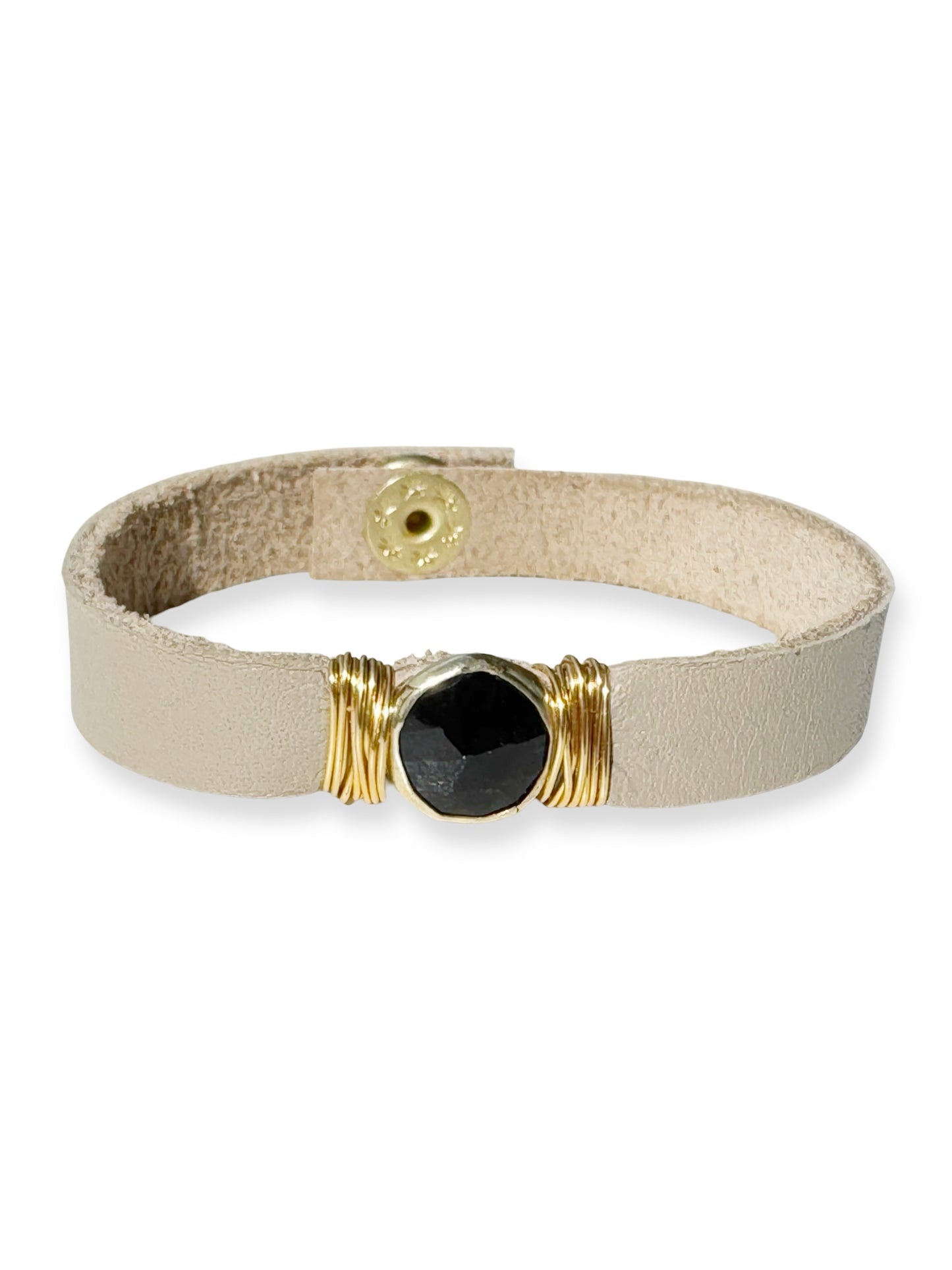 Gold Stone Single Leather Bracelet