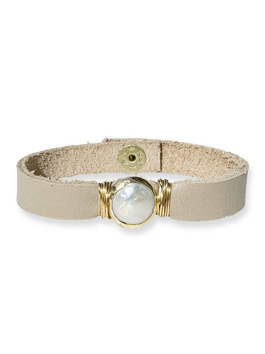 Gold Stone Single Leather Bracelet