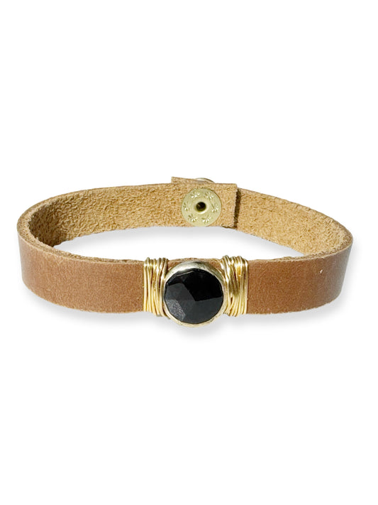 Gold Stone Single Leather Bracelet