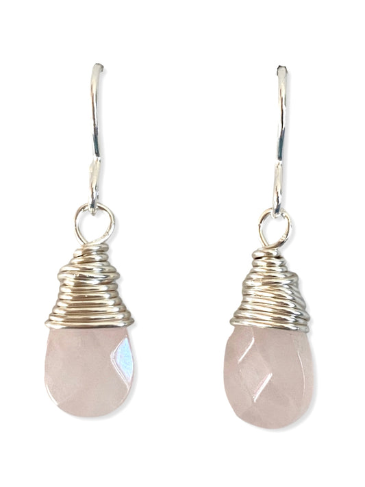 Drop Earring- Silver- Rose Quartz