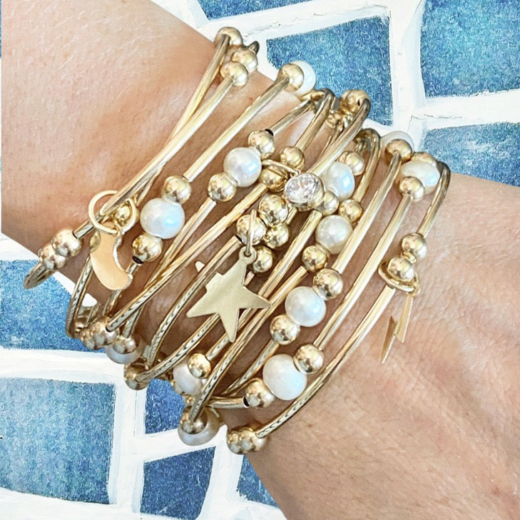 Gold Tube Bracelet- Pearl