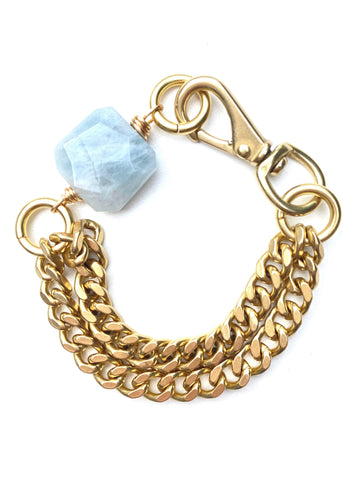Chunky Brass Chain Bracelet- Blue Lace Agate