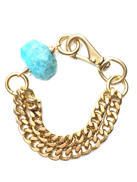 Chunky Brass Chain Bracelet- Agate