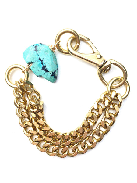 Chunky Brass Chain Bracelet- Turquoise