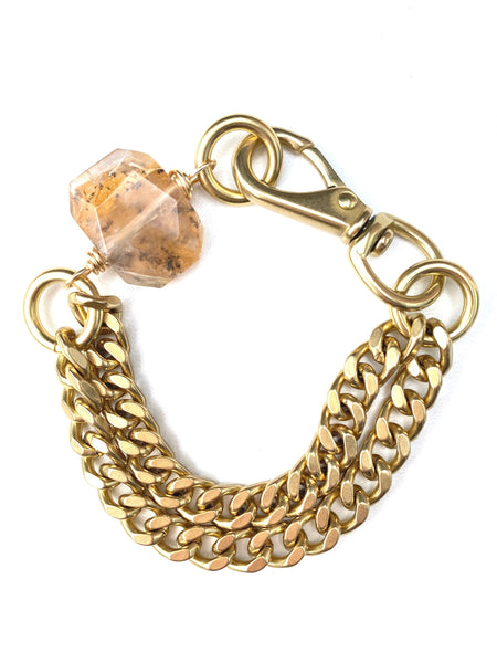 Chunky Brass Chain Bracelet- Rutilated Quartz