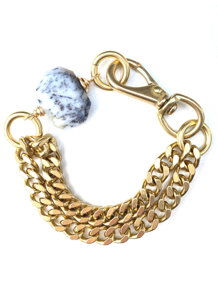Chunky Brass Chain Bracelet- White Opal