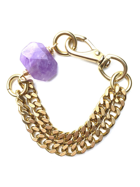 Chunky Brass Chain Bracelet- Amethyst