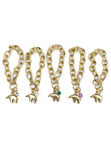 Chunky Brass Chain Bracelet- Oval Chain w/ Bear