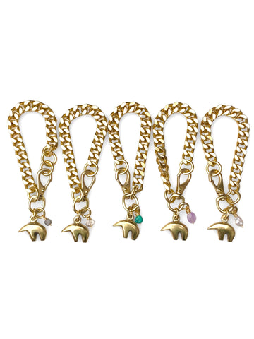 Chunky Brass Chain Bracelet- Curb Chain w/ Bear
