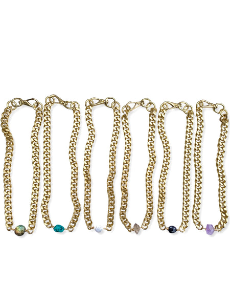 Chunky Brass Chain Necklace- Curb Chain w/ Turquoise