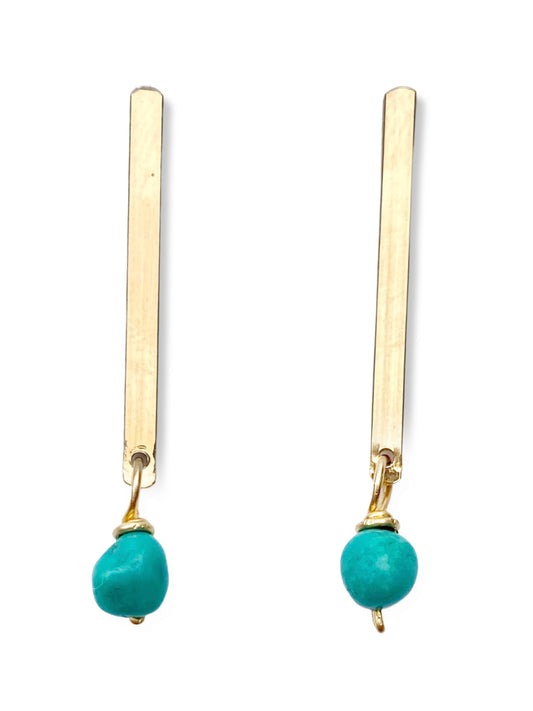 Stud- Gold Bar- Turquoise