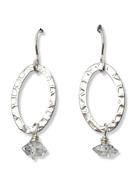 Oval Earrings- Silver- Herkimer Diamond