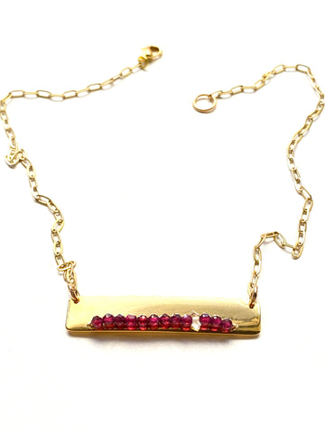 Gold Bar Necklace- Garnet