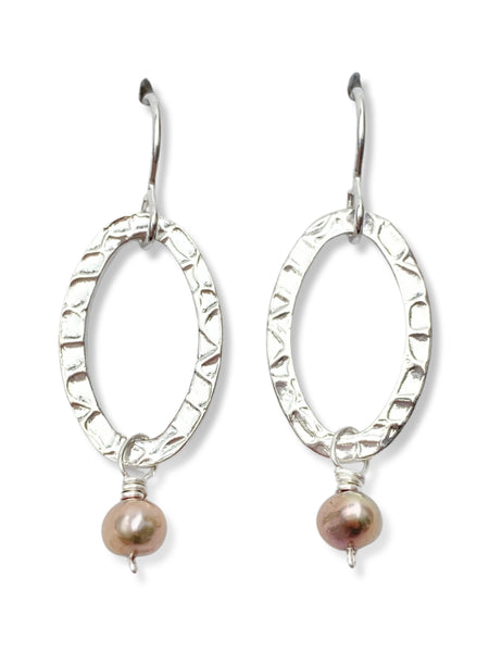 Oval Earrings- Silver- Peacock Pearl