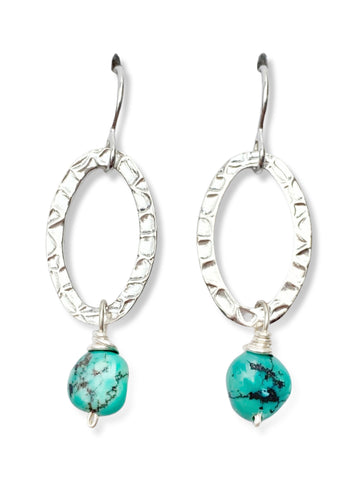 Oval Earrings- Silver- Turquoise