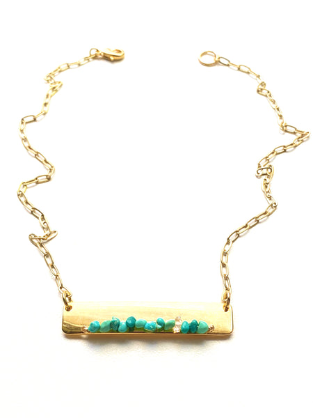 Gold Bar Necklace- Turquoise