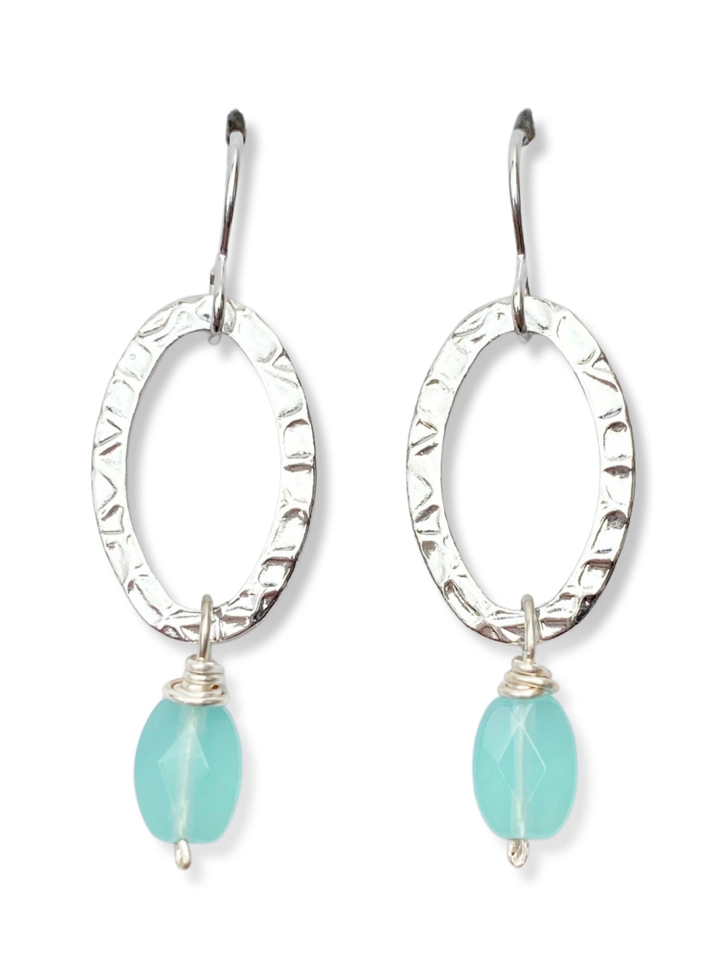 Oval Earrings- Silver- Chalcedony