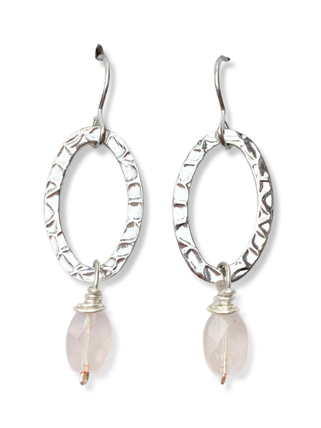 Oval Earrings- Silver- Rose Quartz
