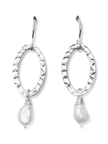 Oval Earrings- Silver- Pearl
