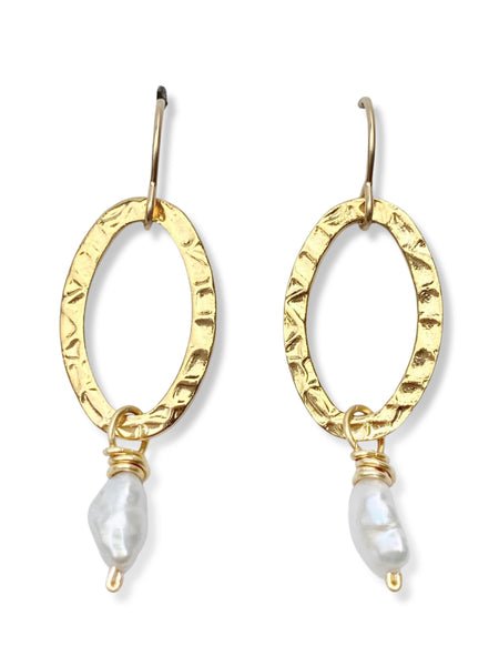Oval Earrings- Gold- Pearl
