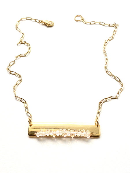 Gold Bar Necklace- Herkimer Diamond