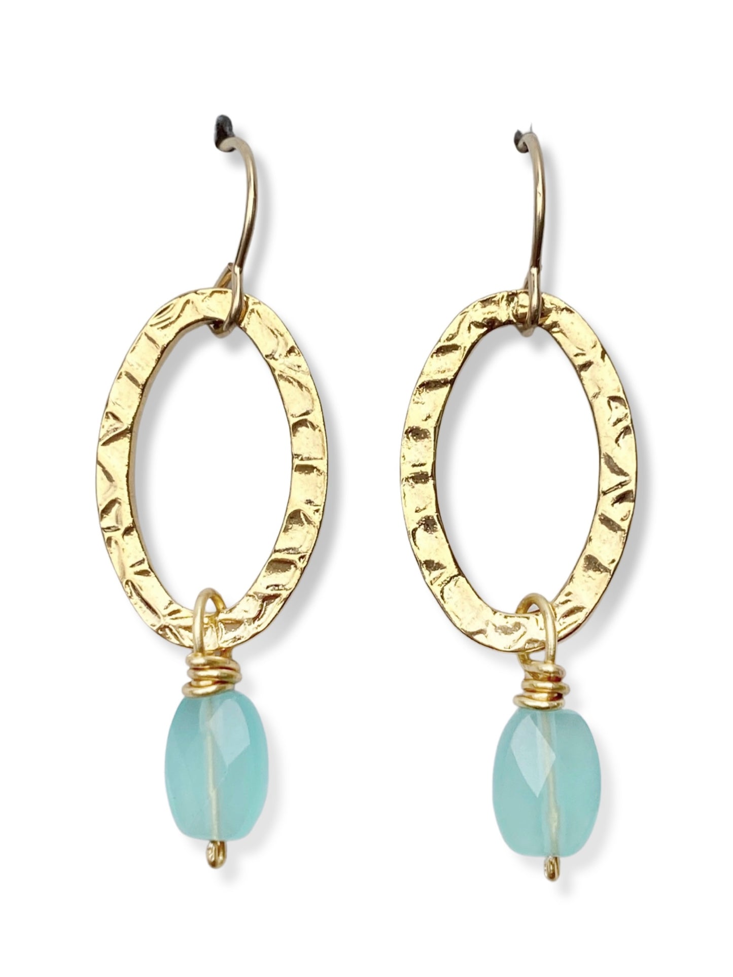 Oval Earrings- Gold- Chalcedony